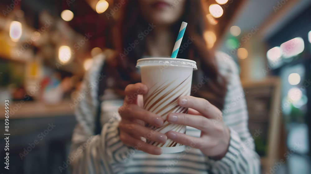 テイクアウトのドリンクを持つ女性の手 カフェ テイクアウトのドリンクを持つ女性の手 カフェ