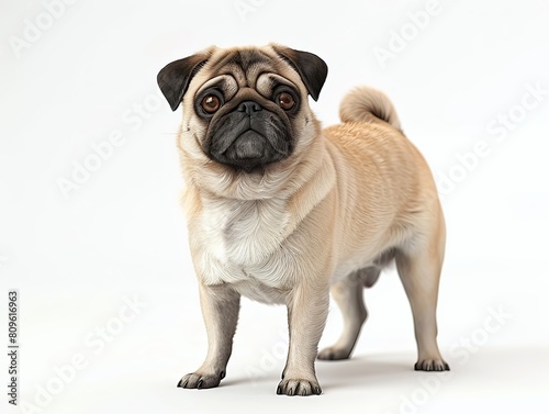 Charming Pug Dog Portrait with Expressive Features on White Background