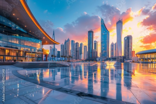 city plaza juxtaposed against