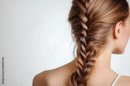 beautiful woman on a white background her hair is braided