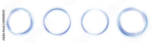 Beautiful round light frame. Dynamic blue lines with a glow effect on a white background. PNG effect. Beautiful round frame for design and illustration. Vector