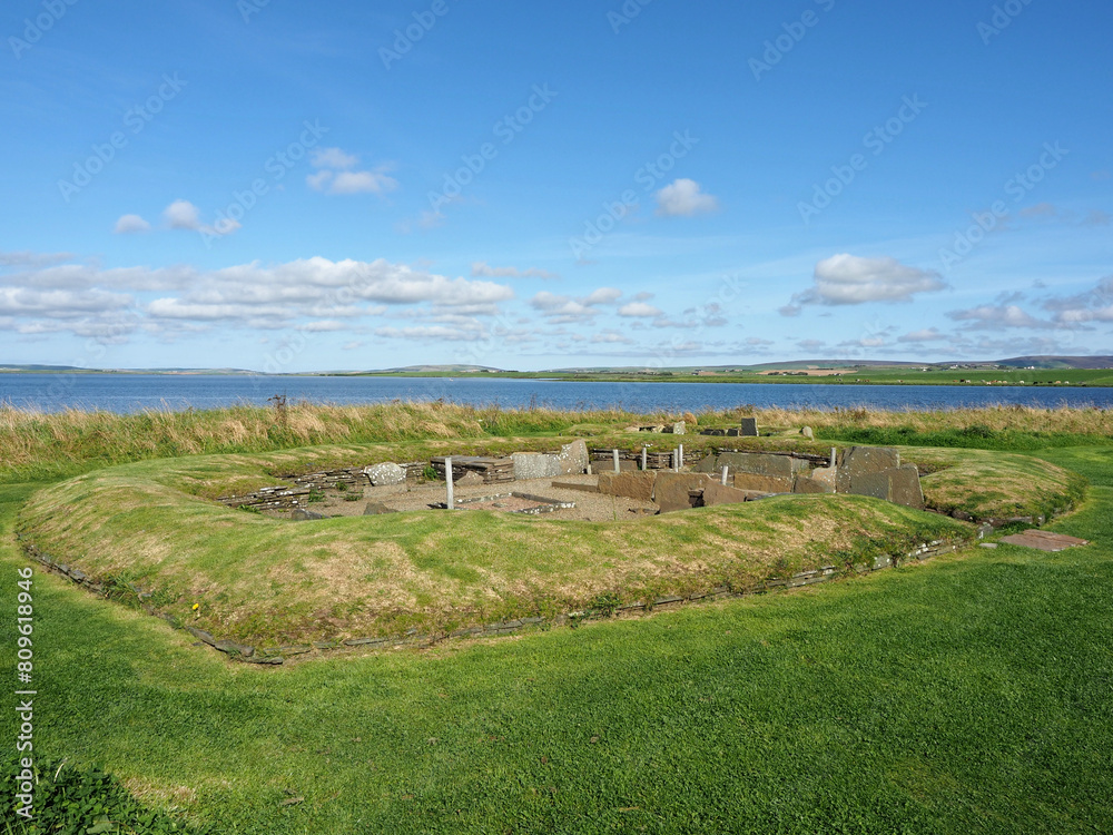 Barnhouse Settlement. Orkney islands. Scotland. The Neolithic Barnhouse Settlement is not far from the Standing Stones of Stenness. This small village is part of th UNESCO World Heritage Site. Barnhouse Settlement. Orkney islands. Scotland. The Neolithic Barnhouse Settlement is not far from the Standing Stones of Stenness. This small village is part of th UNESCO World Heritage Site.