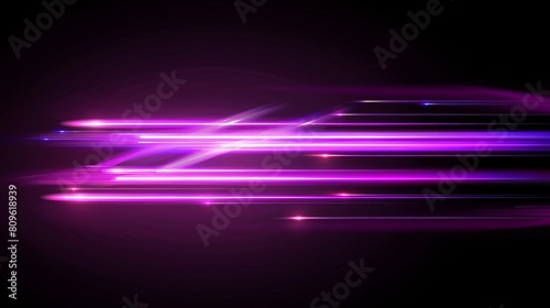 An illustration of real neon luminance of fast dynamic movement on a black background with a blurred and glowing effect caused by moving lights.