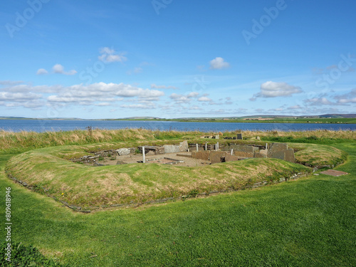 Barnhouse Settlement. Orkney islands. Scotland. The Neolithic Barnhouse Settlement is not far from the Standing Stones of Stenness. This small village is part of th UNESCO World Heritage Site. 