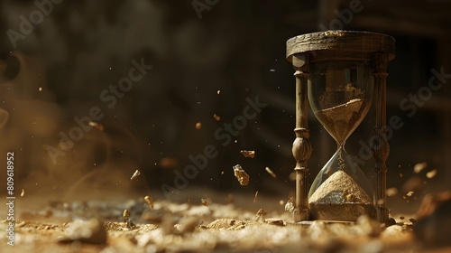 evocative image of a falling hourglass surrounded by scattered sand, reminding viewers of the fleeting nature of time. photo