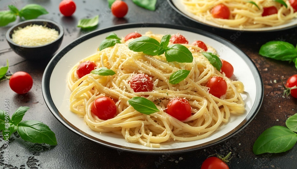 Taste of Italy: Classic Spaghetti with Fresh Tomatoes and Cheese Taste of Italy: Classic Spaghetti with Fresh Tomatoes and Cheese