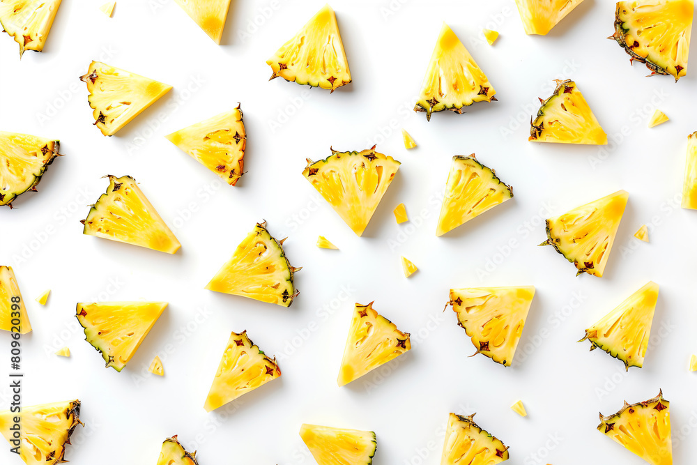 Naklejka premium a white surface with pineapple slices cut in half
