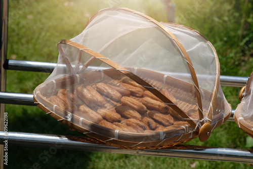 Dried bananas. Food preservation. Dry Namwa bananas in the sun for 4-5 days.