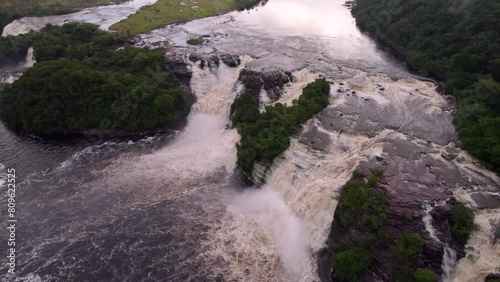 Aerial video of the Canaima´s lake, in Bolivar, State, Venezuela, flying over the waterfalls photo