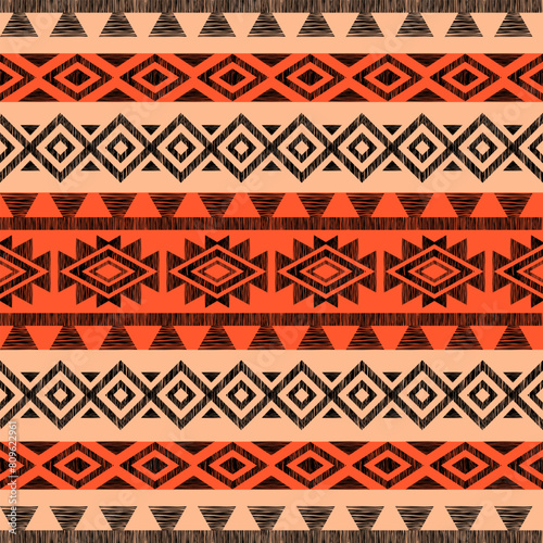 Seamless ethnic pattern. Handmade. Horizontal stripes. Vector illustration.