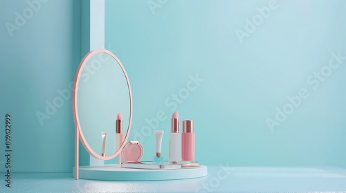Makeup area with blue background photo