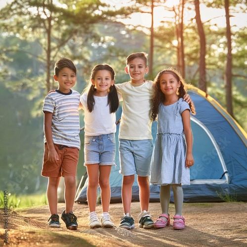 Dzieci na letnim wakacyjnym obozie photo