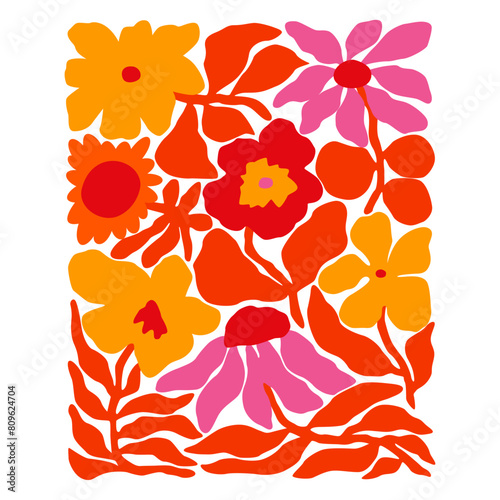 Combination of Drawing Style and Colorful Illustration in Flower Arrangements