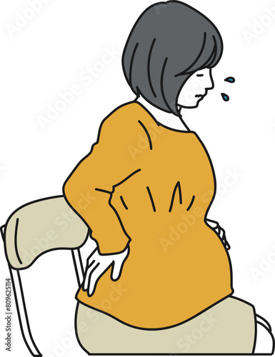 腰痛がつらい妊婦のイラスト