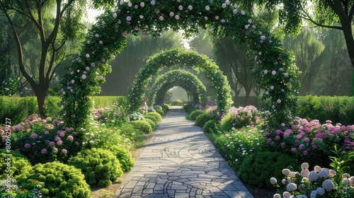 Park pathway with a garden arch