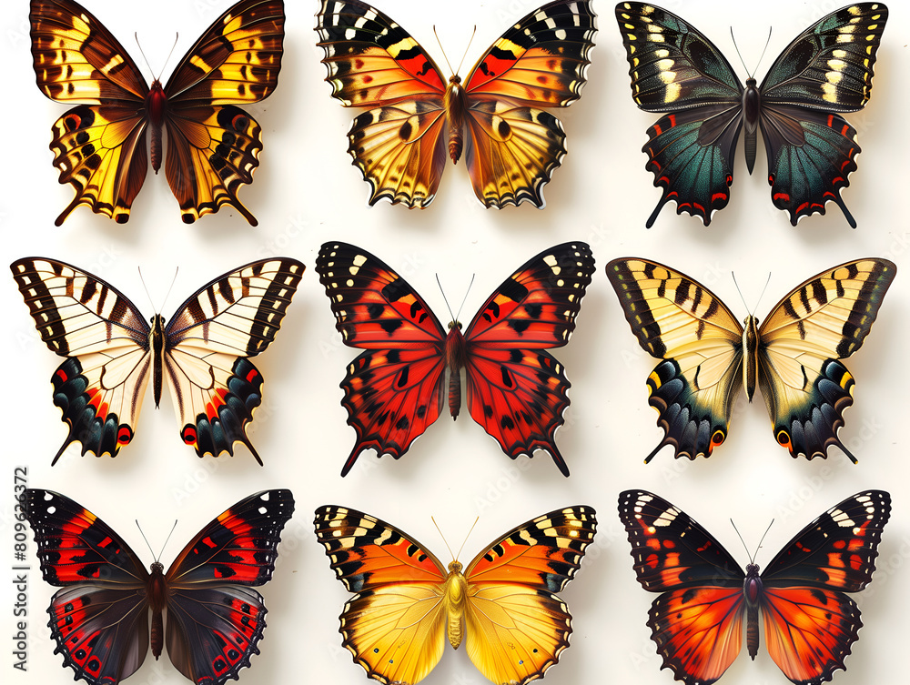 collection of butterflies on white collection of butterflies on white