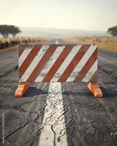Road barrier on a cracked asphalt surface.