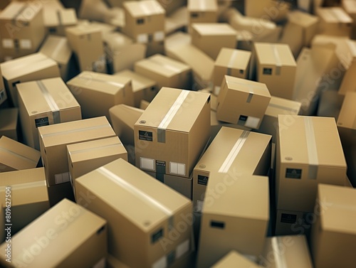 A multitude of cardboard boxes creating an illusion of a vast sea  symbolizing logistics  storage  or consumerism.