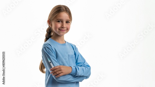 Kleines Süßes lachendes Mädchen beim Arzt erhält Impfung photo