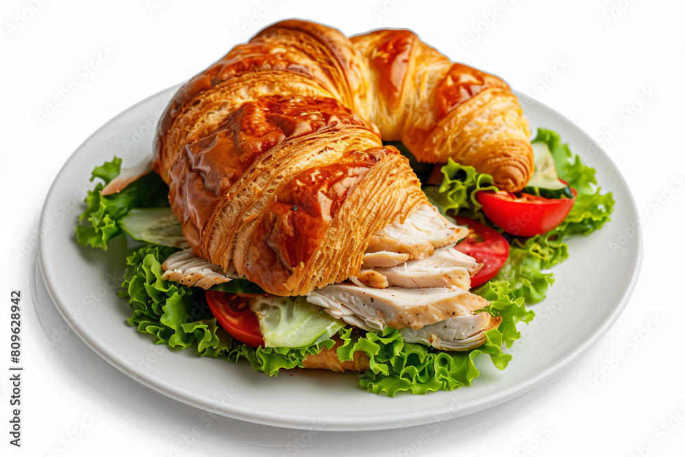 a sandwich with chicken and lettuce on a plate a sandwich with chicken and lettuce on a plate