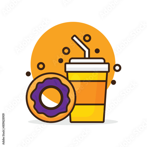 Illustration of Donnut and Drink. Vector Illustration in Cartoon Style photo