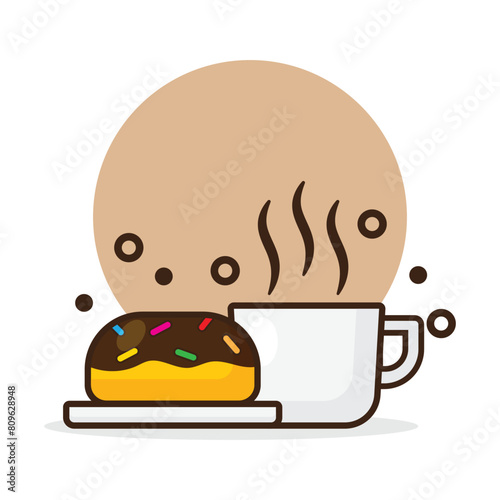 Illustration of Donnut and Drink. Vector Illustration in Cartoon Style
