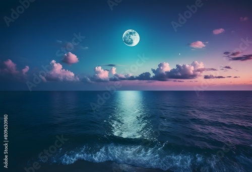 Nighttime Tranquility: Capturing the Serene Seascape Under a Bright Full Moon