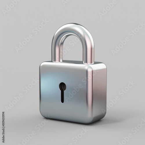 A 3D icon of a simple, rounded lock, metallic silver, AI Generative