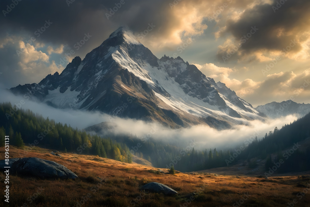 A scene of mountain top with clouds A scene of mountain top with clouds