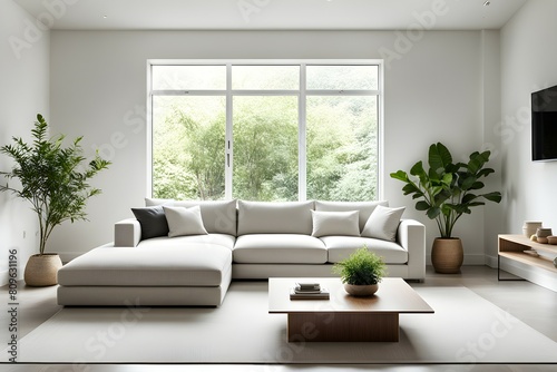 Minimalist living room. furniture has a modern and minimalist design, with a sofa © rizkan