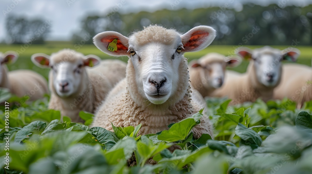 Sheep Grazing by Solar Panels in Mountainous Landscape