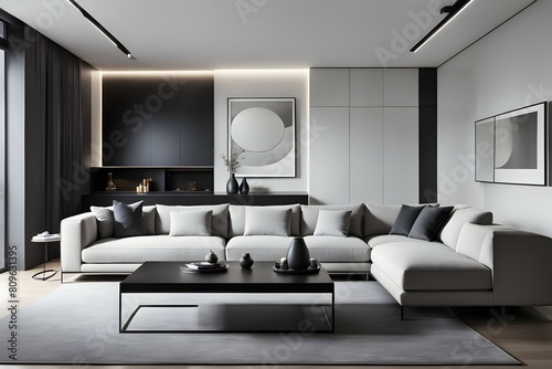 Minimalist living room. furniture has a modern and minimalist design, with a sofa
