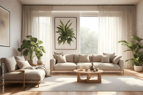 Minimalist living room. furniture has a modern and minimalist design  with a sofa