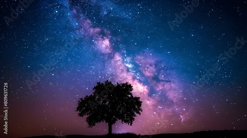Tree Silhouette Against a Starry Night Sky