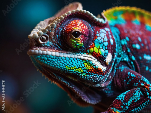 Luminous Metamorphosis, Neon Glow Highlights the Chameleon's Color-Changing Brilliance © xKas