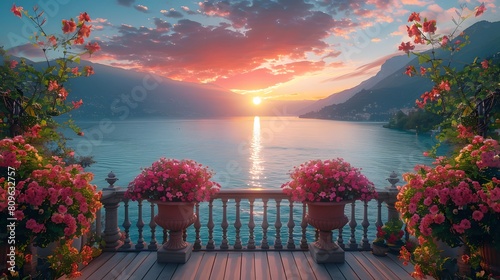 Sunset Over Lake: Picturesque Balcony View photo