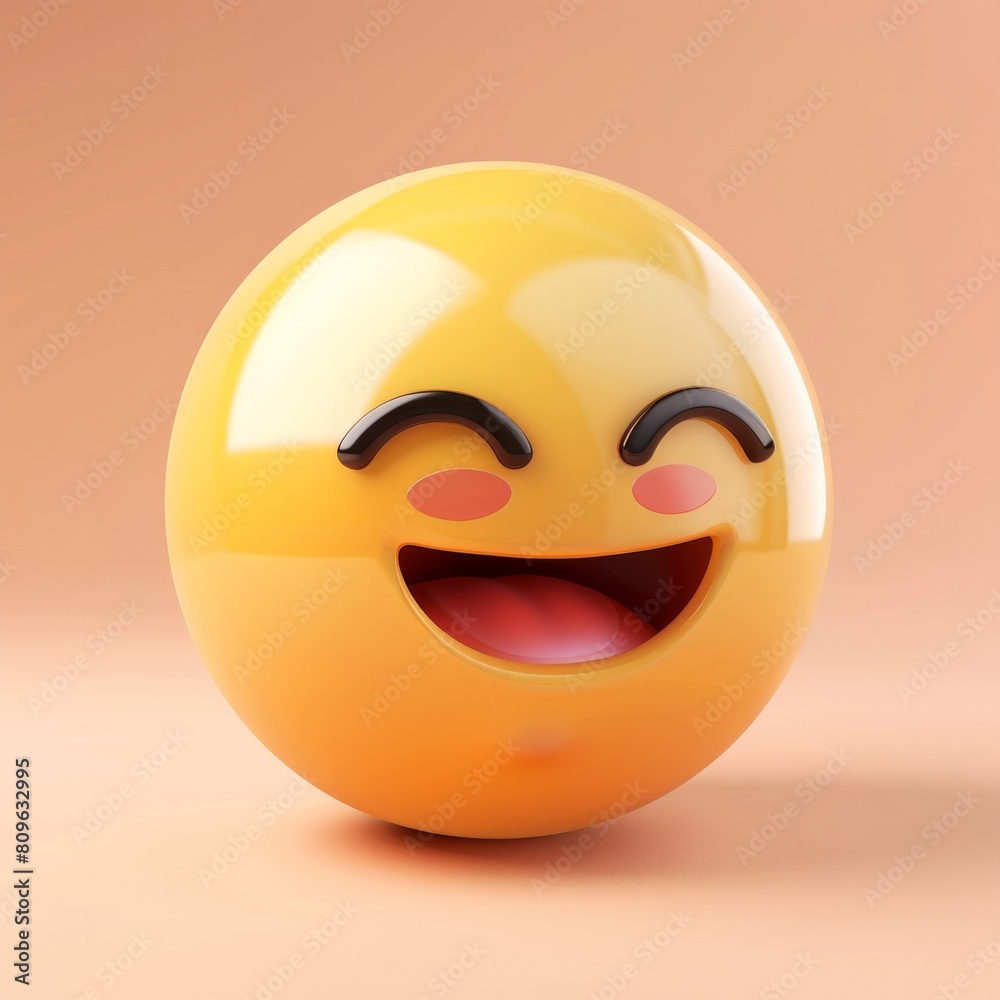 Fototapeta premium Chuckling Emoticon 3D Icon Depict a yellow emoticon with a subtle chuckle, AI Generative