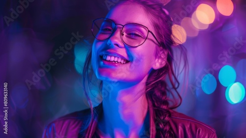Woman Enjoying Neon Lights