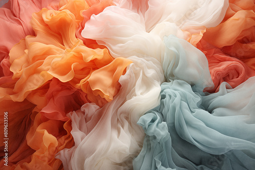 Fondo abstracto de tela ligera y translucida de gasa o algodón.Colores pastel y degradados de colores. photo