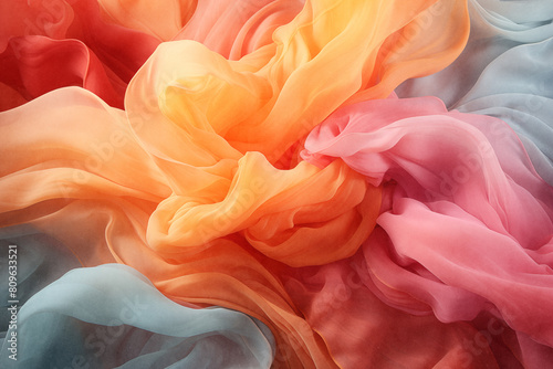 Fondo abstracto de tela ligera y translucida de gasa o algodón. Colores pastel y degradados de colores. photo