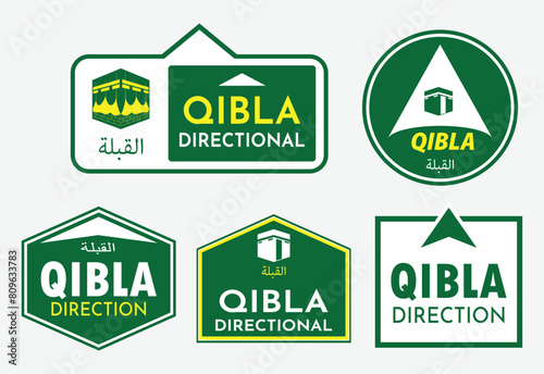 set of qibla sign for mosque or prayer room isolated. 3d Illustration