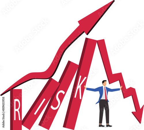 Economic Crisis with businessman, Risk in a graph going down of businessman