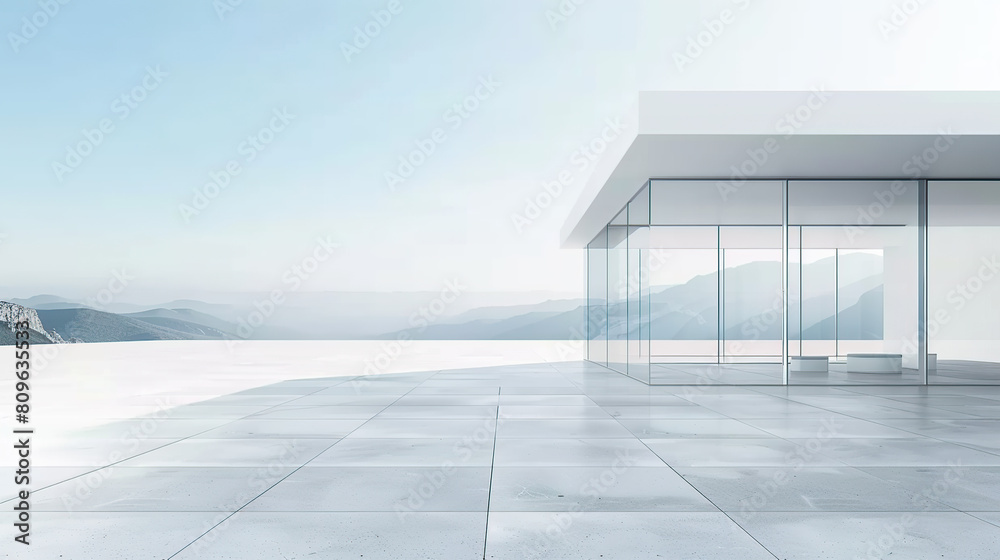 Obraz premium White minimal architecture building background empty wide space for mock up, concrete floor car park, cement garage design scene with copy space, with Generative Ai
