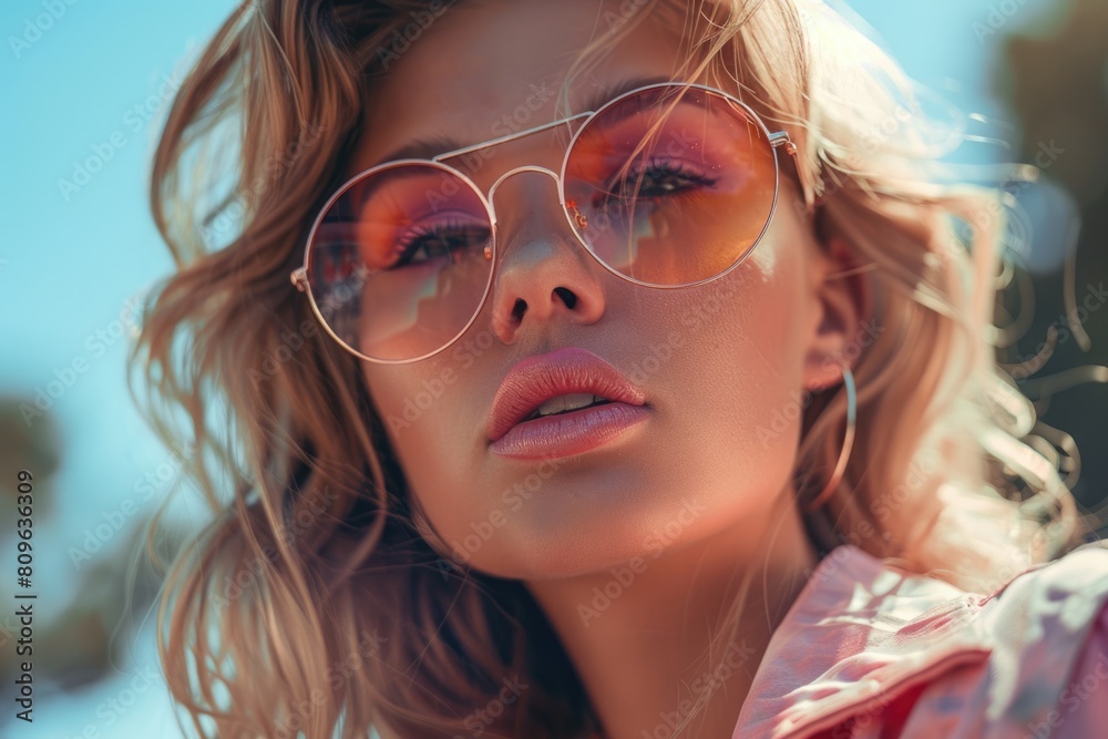 Φωτογραφία Carefree woman wearing goggles and trendy dress, photo