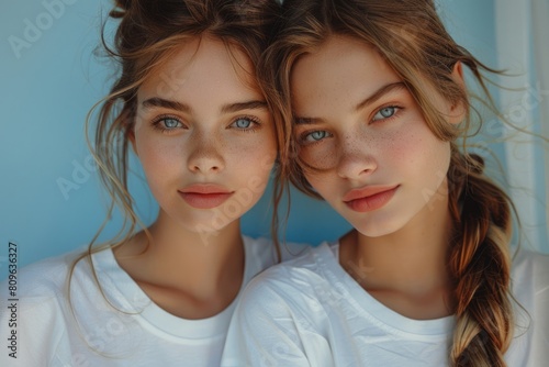 Beautiful Russian Sister or Friends Posing with Trendy T-Shirt for a photo.. Fictional Character Created By Generative AI. 