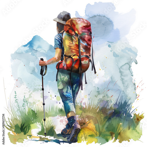 Female hiker trekking in scenic mountains