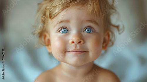 Cute smiling adorable white caucasian baby girl. Beauty, studio, portrait, little.

