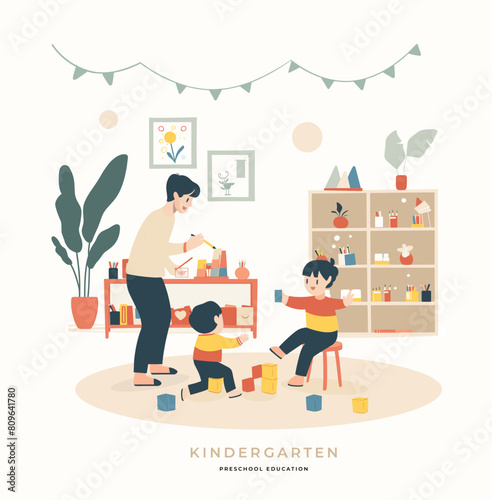 Kindergarten. Preschool education. Vector illustration