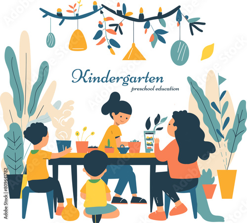 Kindergarten. Preschool education. Vector illustration