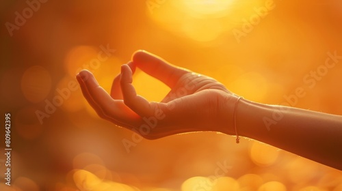 Surya mudra gesture isolated on toned background. Hand in picture is held in surya mudra. photo